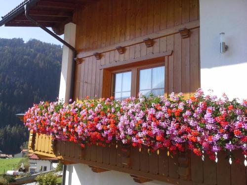 a window box filled with flowers on a building at Apart Mangweth in Nauders