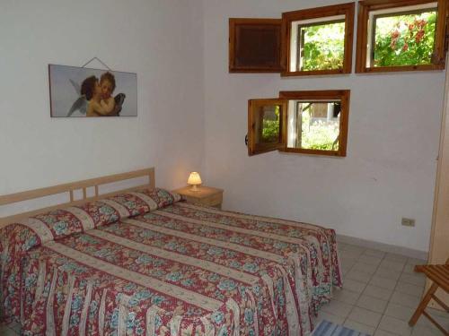 a bedroom with a bed and two windows at Il Pergolato in Torre Pali