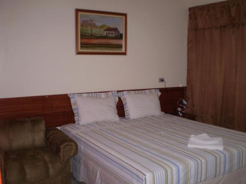 Tucuma的住宿－Hotel da Gaúcha，配有一张床和一把椅子的酒店客房