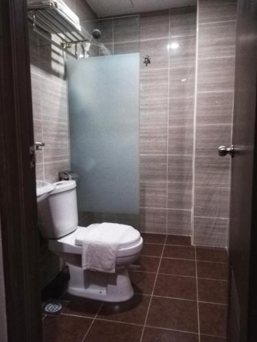 a bathroom with a toilet and a shower at Kampar Boutique Hotel (Kampar Sentral) in Kampar