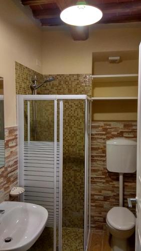 a bathroom with a shower and a toilet and a sink at Le rondini di San Donato in Lucca