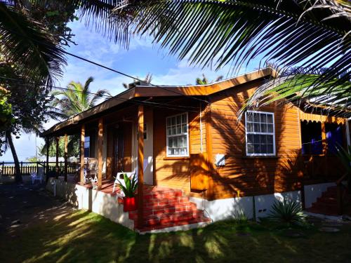 a house with a palm tree in front of it at Seascape Beach House Surferspoint Barbados in Christ Church