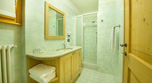 a bathroom with a sink and a shower at Boscone Suite Hotel in Madesimo
