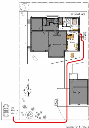 een plattegrond van een huis bij Häuslinger Ferienwohnung in Erlangen