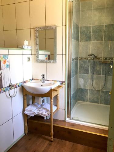 une salle de bain avec un lavabo et une douche dans l'établissement Le clos de Tournes, à Echinghen