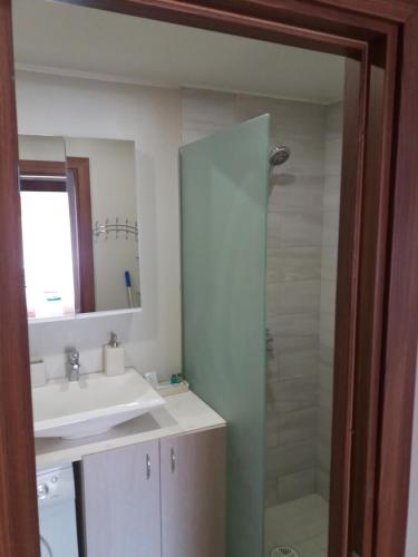 Un baño con lavabo y ducha en Grau Apartments 26, en Pärnu