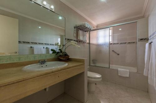 a bathroom with a sink and a toilet and a shower at King David Suites in Palm-Eagle Beach