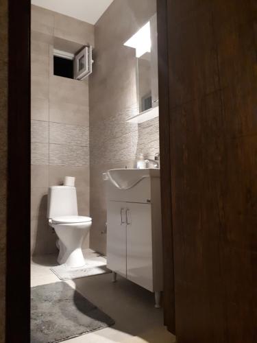 a bathroom with a toilet and a sink at Busas Apartment in Tbilisi City