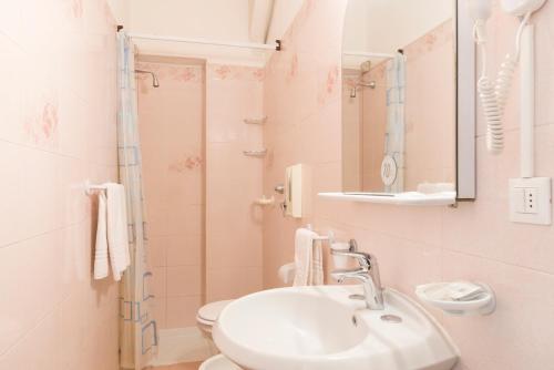 a bathroom with a sink and a toilet and a mirror at Albergo Trento in Verona