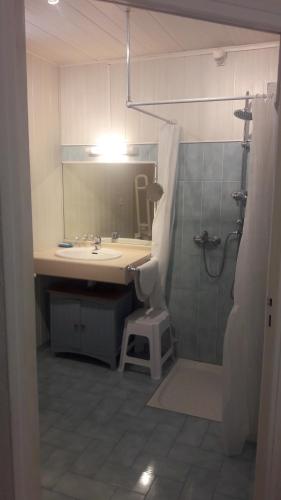 a bathroom with a sink and a shower and a sink at Chez Cécile in Mornas