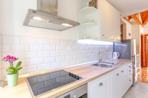 a kitchen with a sink and a counter top at Apartment Lilly with Amazing City View in Hvar