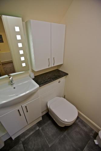 a bathroom with a white toilet and a sink at Heatherlea in Kirkwall