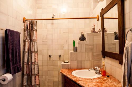 ein Bad mit einem Waschbecken und einer Dusche in der Unterkunft Villa Eggedal in Santa Cruz La Laguna