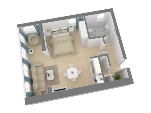 a rendering of a floor plan of a apartment at Ferienappartement-Moenchgut-14 in Ostseebad Sellin