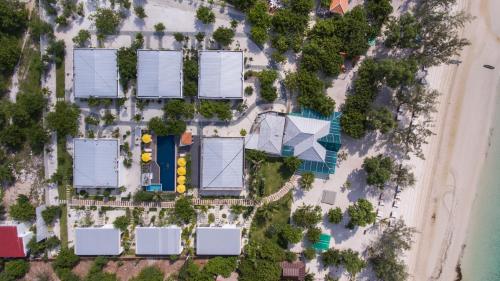 an overhead view of a beach with a resort at Long Set Resort in Koh Rong Island