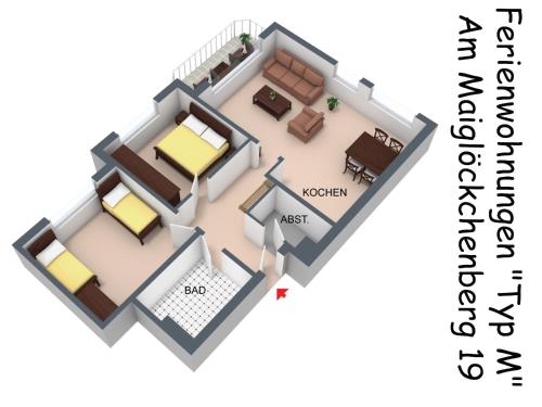 a rendering of a floor plan of a house at Am Maiglöckchenberg 19 in Ostseebad Karlshagen