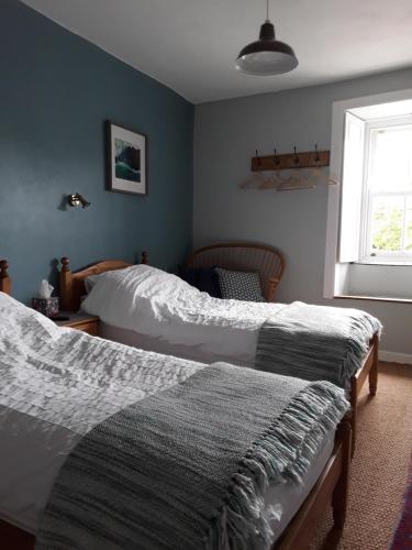 a bedroom with two beds and a window at 6 Bridge St. in Brecon