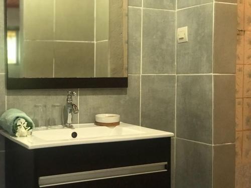 a bathroom with a sink and a mirror at L'ESCALE in Nosy Be