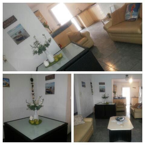 a collage of three pictures of a living room at OUR ISLAND HOME 5 MINS WALK TO BEACH in Flic-en-Flac