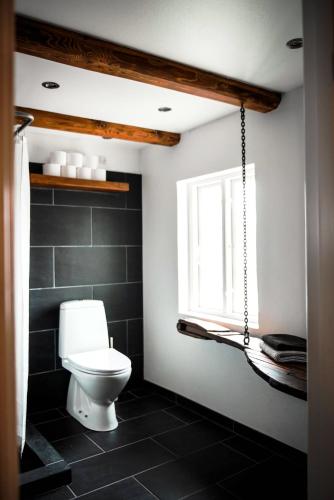 a bathroom with a toilet and a window at Andelen Guesthouse in Ærøskøbing