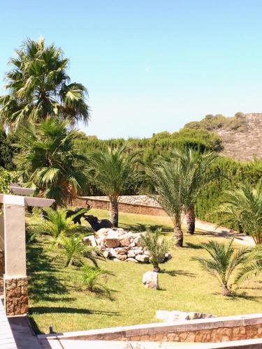 a resort yard with palm trees and a pathway at El Collado in Cullera
