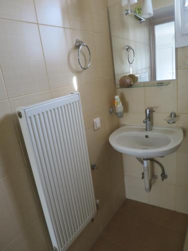La salle de bains est pourvue d'un lavabo et d'un miroir. dans l'établissement Guesthouse with Garden, à Komotiní