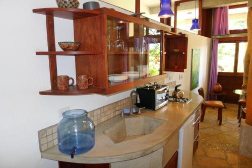 a kitchen with a sink and a vase on a counter at Luxury Studio Suite in San Juan del Sur