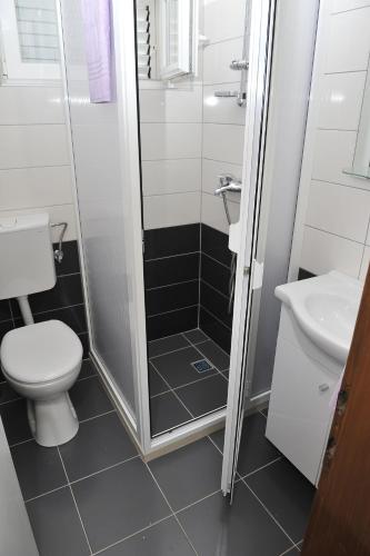 a bathroom with a shower and a toilet and a sink at Apartments Neda in Ploče