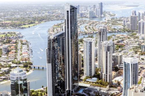 an aerial view of a city with skyscrapers at Holiday Holiday Circle On Cavill Apartments in Gold Coast