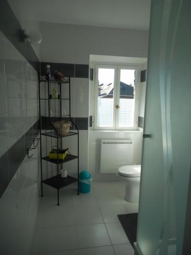 a bathroom with a toilet and a window at juste pour le plaisir in Saint-Pierre-dʼAlbigny