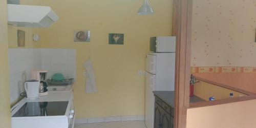 eine Küche mit einem weißen Kühlschrank und einer Spüle in der Unterkunft appartement au gagne petit 25 kilomètres du parc le pal in Bourbon-Lancy