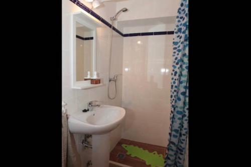 a bathroom with a sink and a shower at Casa Sto. António in Zambujeira do Mar