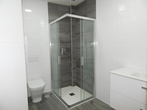 a bathroom with a shower with a toilet and a sink at Hostal Boutique Doña Carmen - Adults Recommended in Nerja