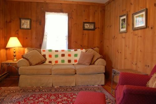 a living room with a couch and a window at The Cabins at Healing Springs in Crumpler