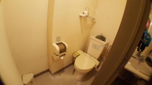 a small bathroom with a toilet and a sink at Hotel Vegas (Adult Only) in Sapporo