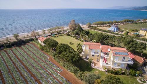 an aerial view of a house next to the ocean at Irida Beach Resort Suites in Kyparissia