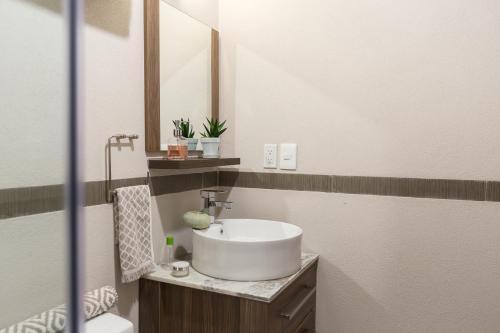 y baño con lavabo y espejo. en Immaculate Bucareli Apartment, en Ciudad de México
