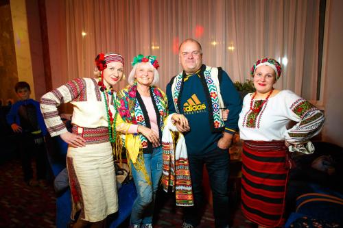 a group of people posing for a picture at a party at Truskavets 365 Hotel in Truskavets