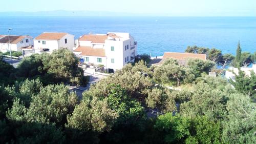 an aerial view of a house and the ocean at Mitan apartman in Tučepi