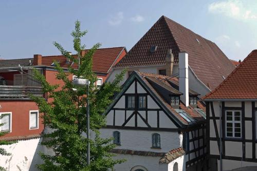 スパイヤーにあるFachwerkhaus Maximilianの屋根の建物群