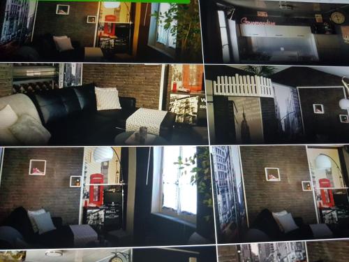 un collage de photos d'un salon avec un canapé et une télévision dans l'établissement Résidence de la plage, à Trouville-sur-Mer
