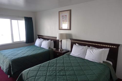 Un pat sau paturi într-o cameră la Discovery Inn - Eureka