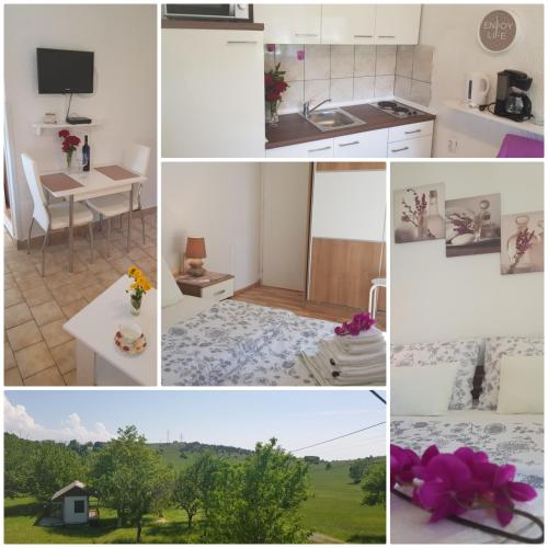 a collage of photos of a kitchen and a room at Apartman Duba in Senj