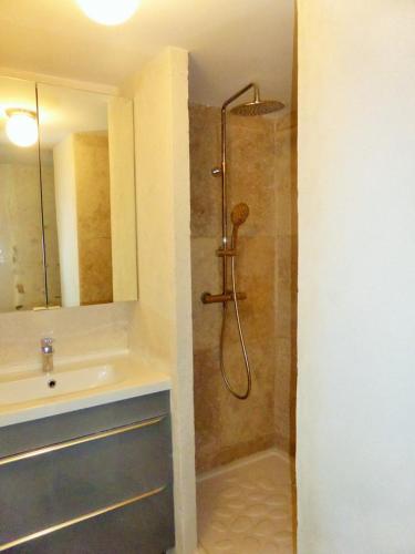 une salle de bain avec douche et lavabo dans l'établissement La Bergerie De Vaison, à Entrechaux