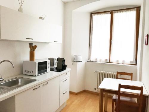 kuchnia ze zlewem i kuchenką mikrofalową w obiekcie Argentieri Guesthouse w mieście Bolzano