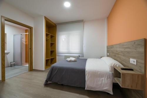 a bedroom with a large bed and a walk in closet at A Chousa in Arzúa