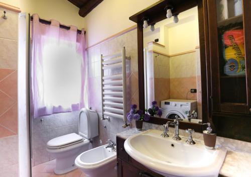 カーポ・ドルランドにあるSapore di Mareのバスルーム(洗面台、トイレ、鏡付)