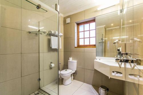 a bathroom with a toilet and a sink and a shower at Lemoenkloof Boutique Hotel in Paarl