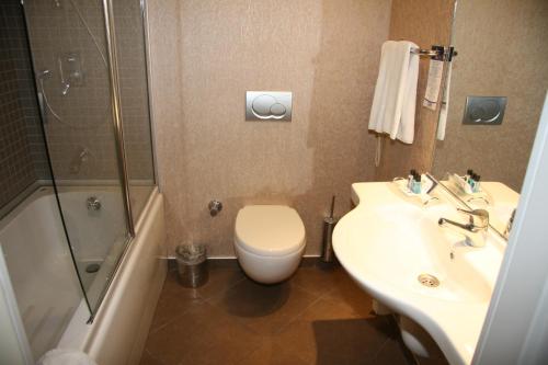 a bathroom with a toilet and a sink and a shower at Buyukhanli Park Hotel in Ankara