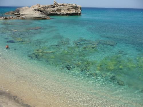 an aerial view of a beach with rocks and water at Oldwell Hotel in Santa Domenica